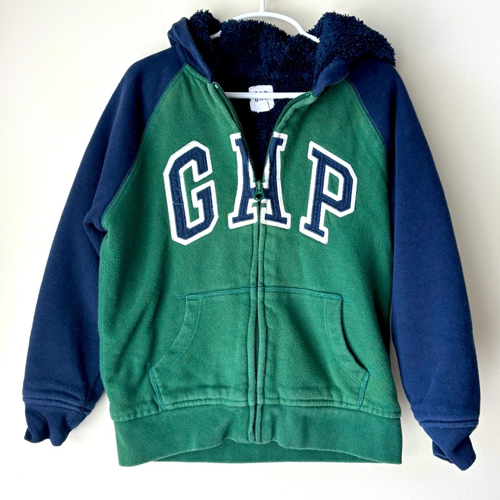 GAP Kids Navy and Forest Green Fleece Hoodie Small 6/7yrs